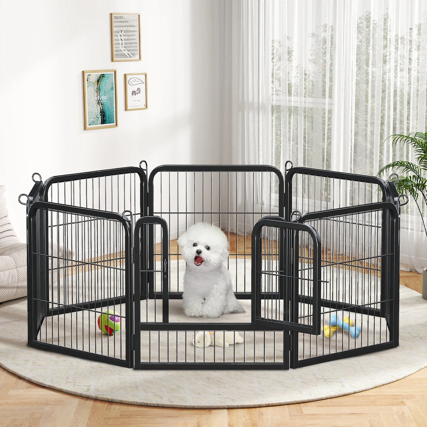 PEQULTI Heavy-Duty Metal Puppy Playpen for Indoor and Outdoor Use