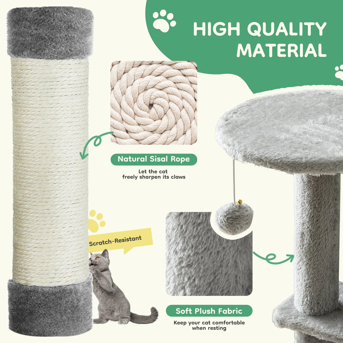 JHK Cat Tree Tower For Indoor Cats With Sisal Posts
