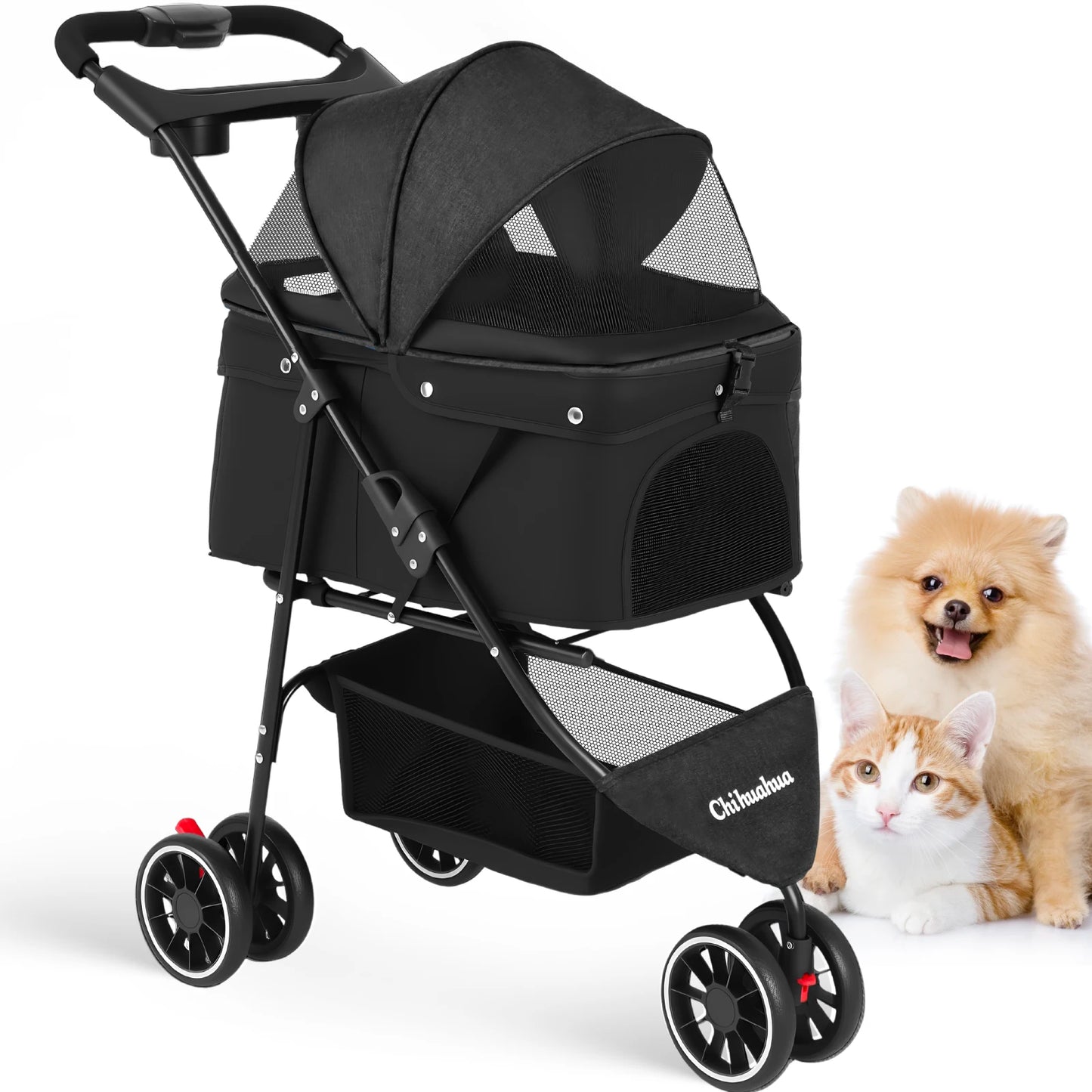 Chihuahua Pet Stroller for Cats and Dogs Foldable 3 Wheels