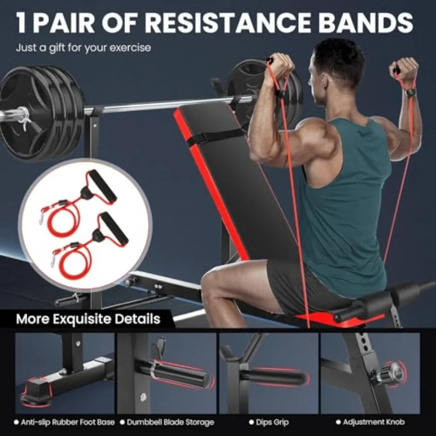 Adjustable Flat Incline Decline Weight Bench With Squat Rack