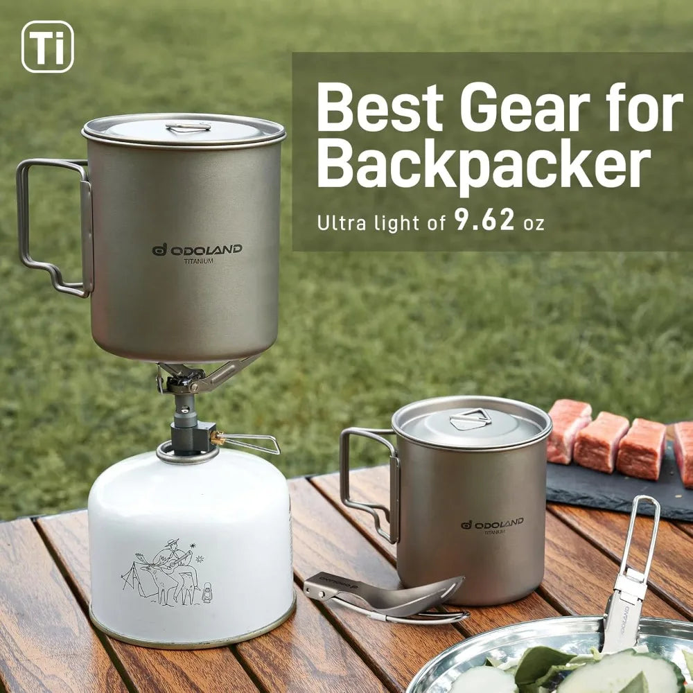 Titanium Camping Cookware Set 4 Piece With Spork For Outdoors