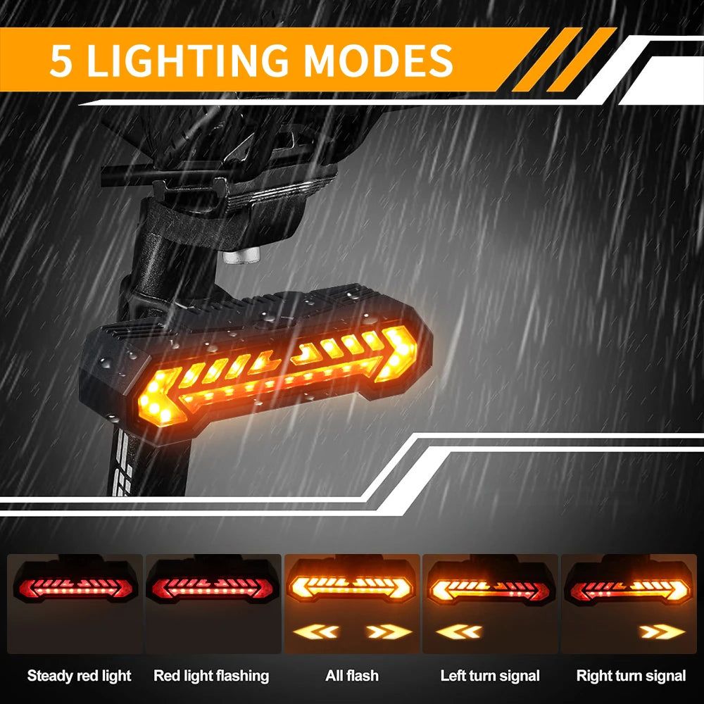 Bike Turn Signal Rear Light Waterproof Wireless Anti Theft Alarm