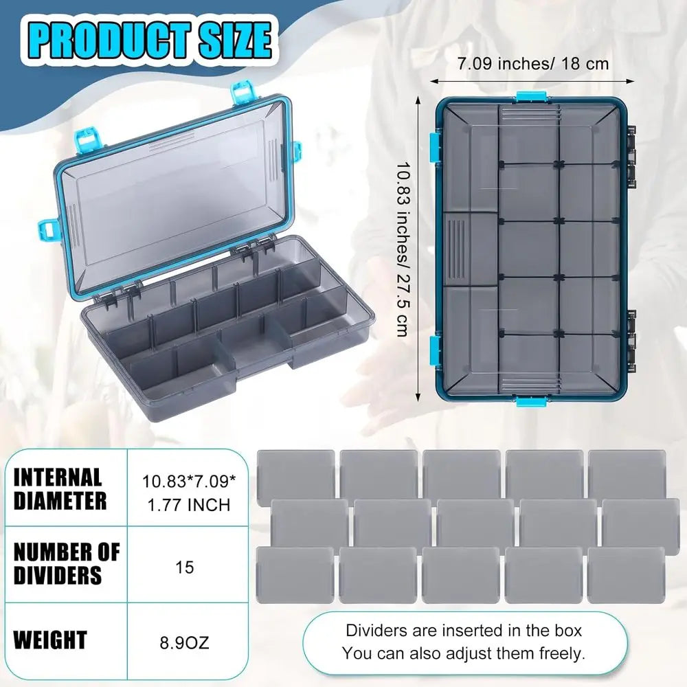 Waterproof Tackle Box With 3600 And 3700 Removable Dividers For Fishing