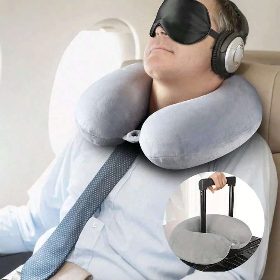 Travel Neck Pillow Foam Cushion With Snap Strap Soft Cover