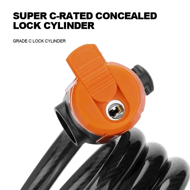 Weatherproof Coiled Bike Cable Lock With Mounting Bracket Anti Theft