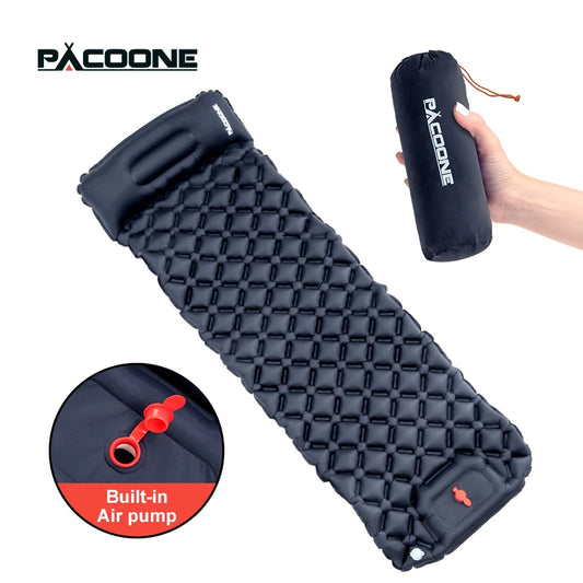 PACOONE Ultralight Outdoor Sleeping Pad With Built-In Pump Headrest