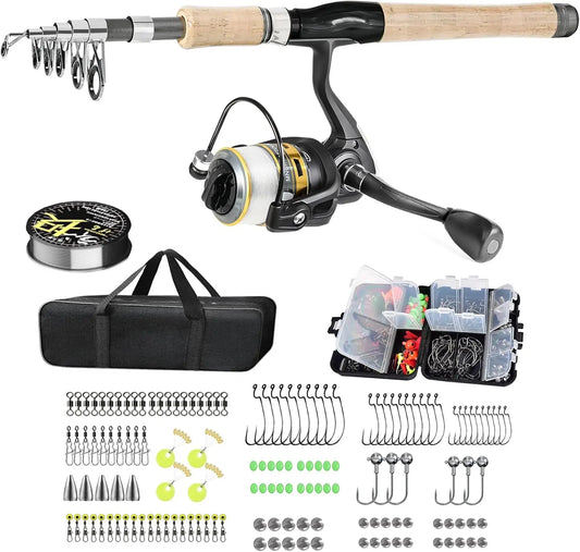 Carbon Fiber Fishing Pole Combo With Spinning Reel And 145 Piece Accessories Kit
