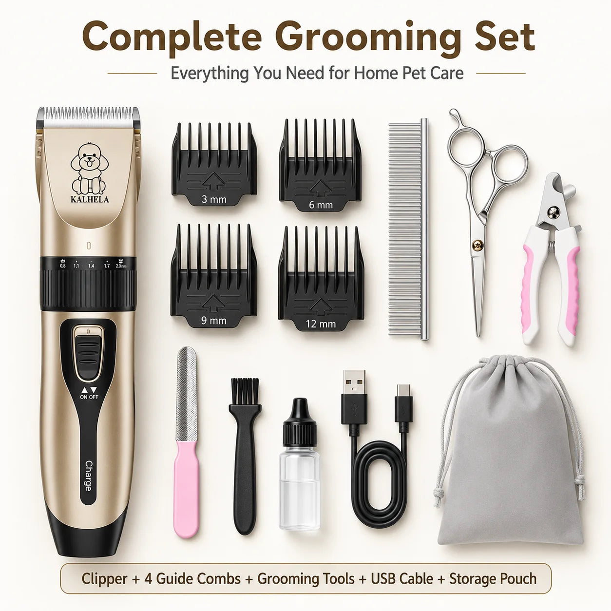 Rechargeable Professional Pet Grooming Clipper Kit With Ceramic Blade