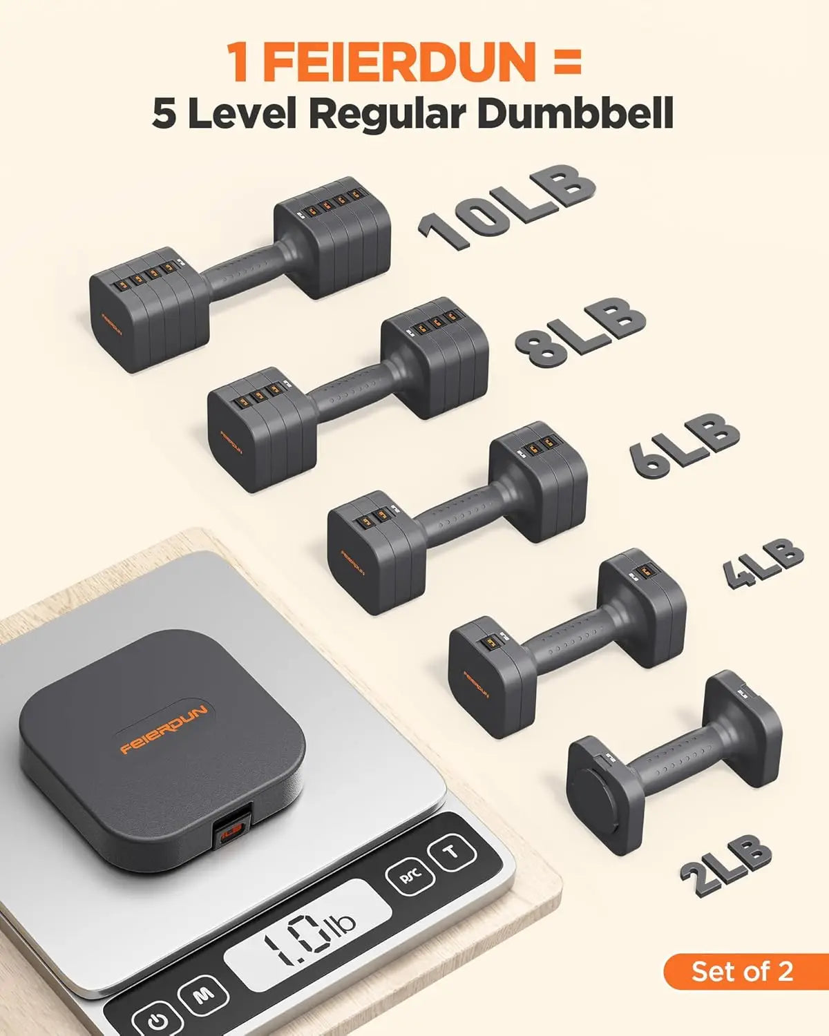 FED Fitness 5 In 1 Adjustable Dumbbells Set For Home