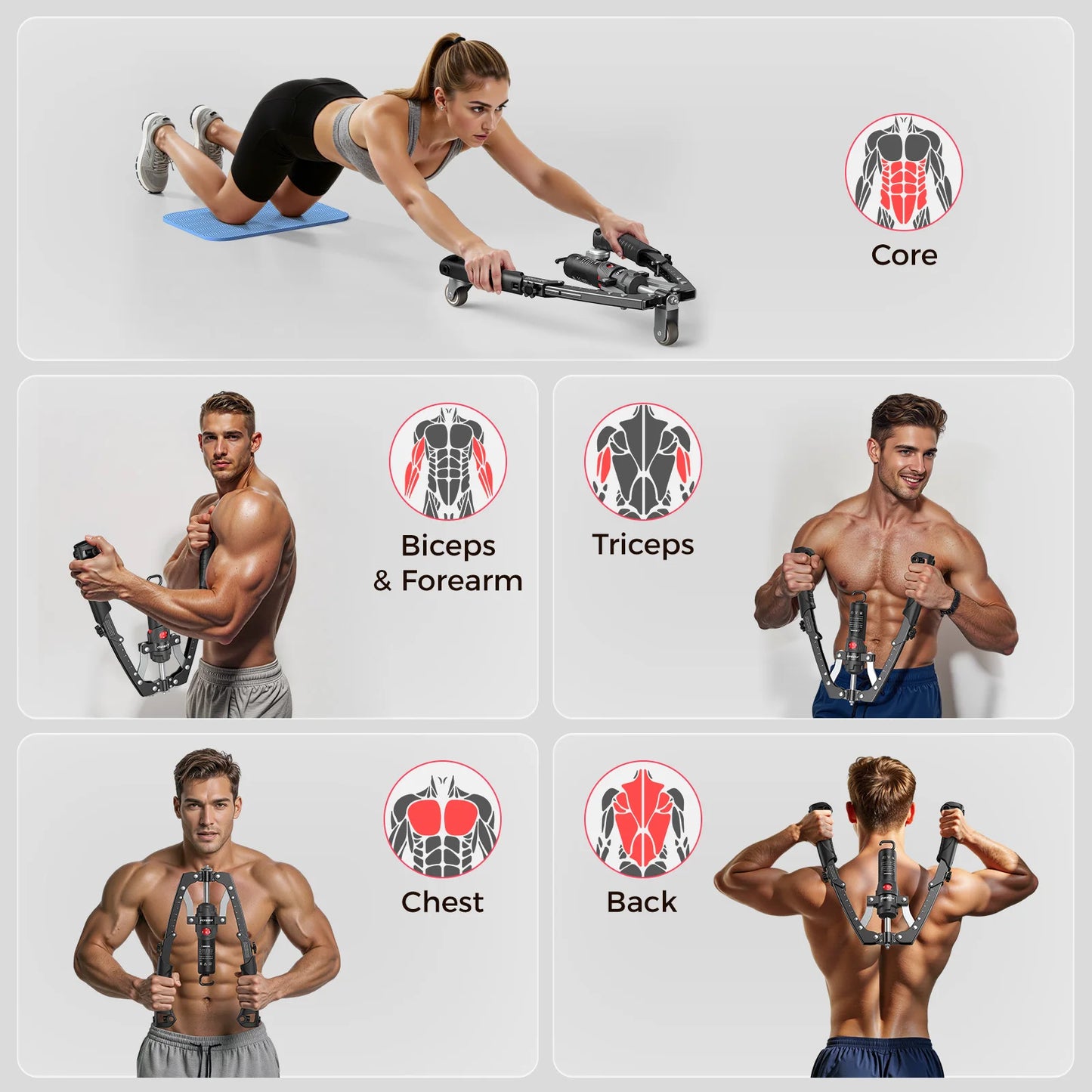 Professional Hydraulic Resistance Full Body Power Trainer With Ab Wheel