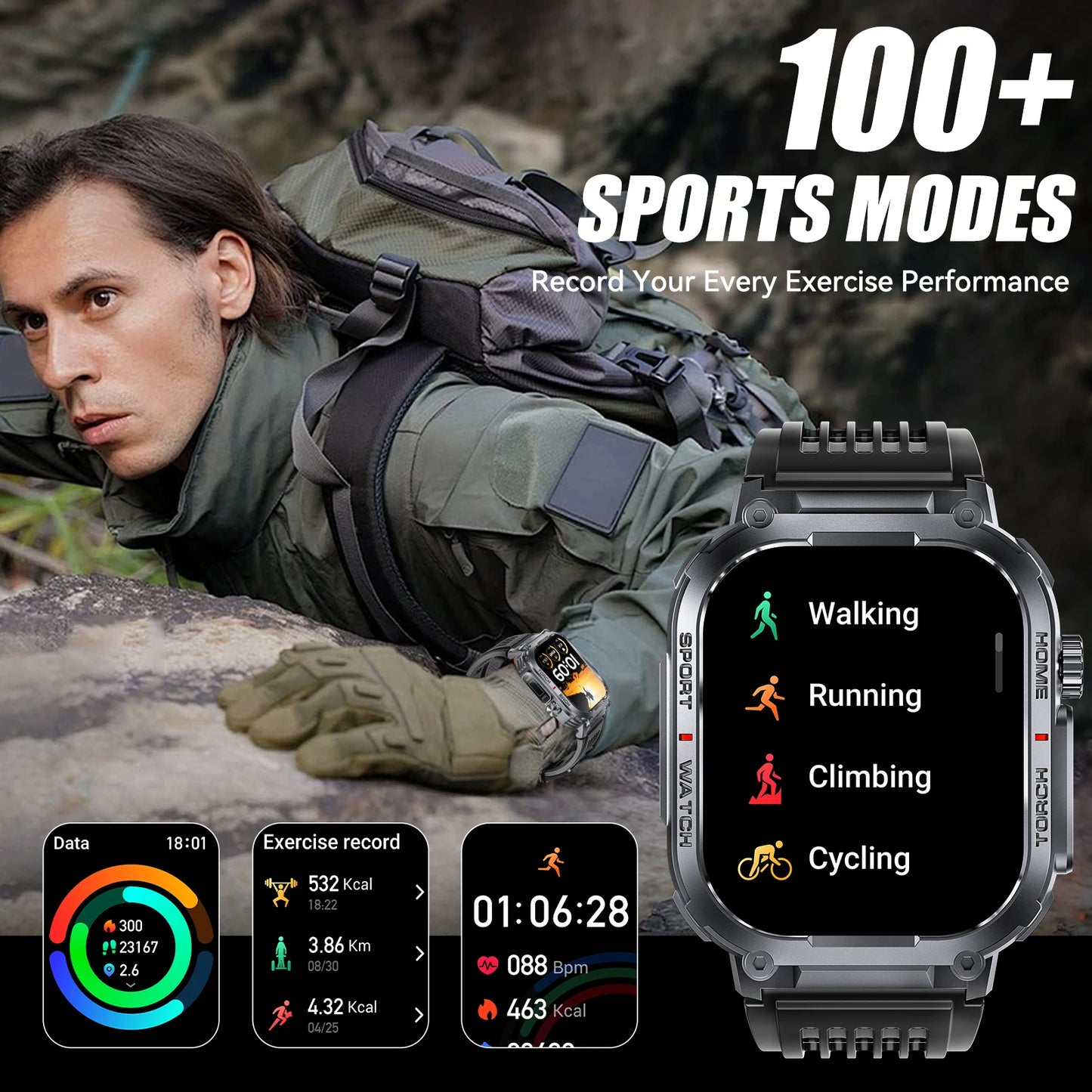 EIGIIS Smart Watch 3ATM Waterproof With Compass And Heart Rate