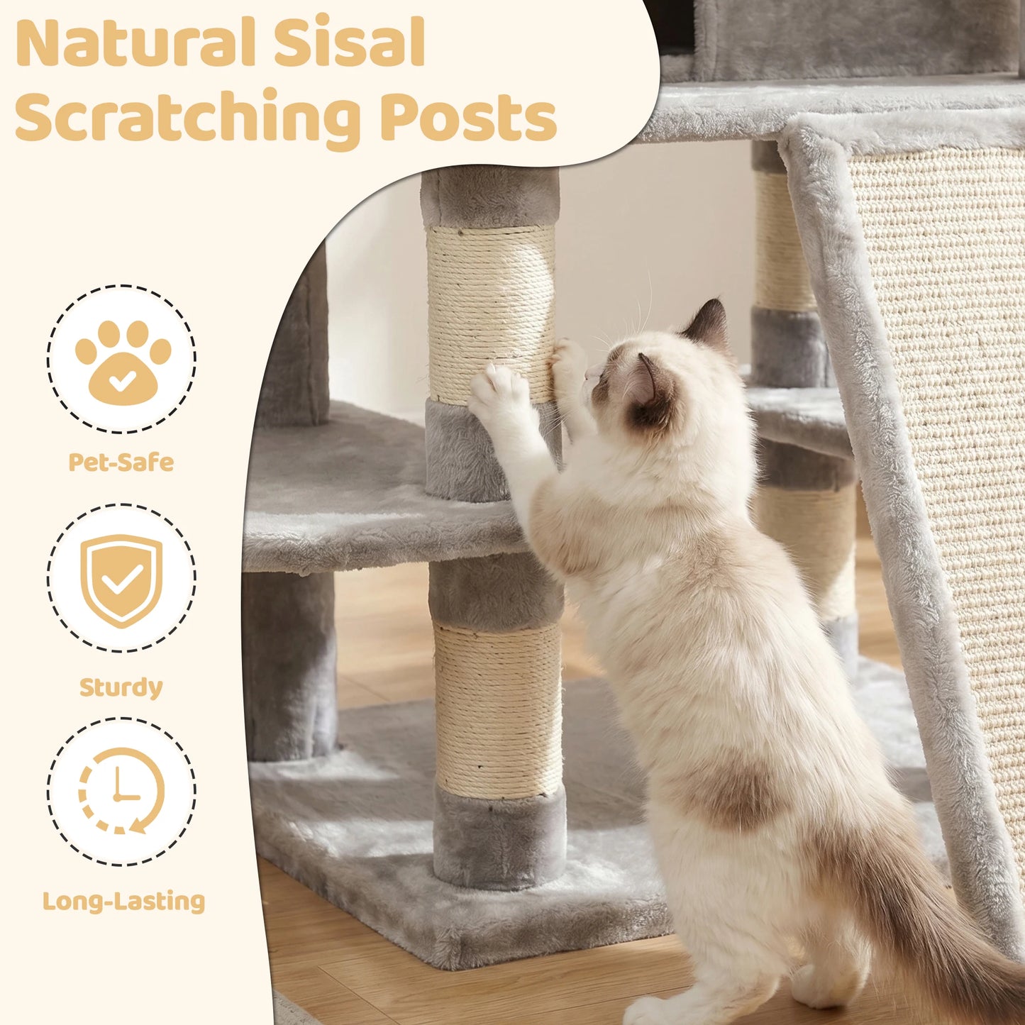 Four Tier Cat Tree With Condos And Scratching Posts