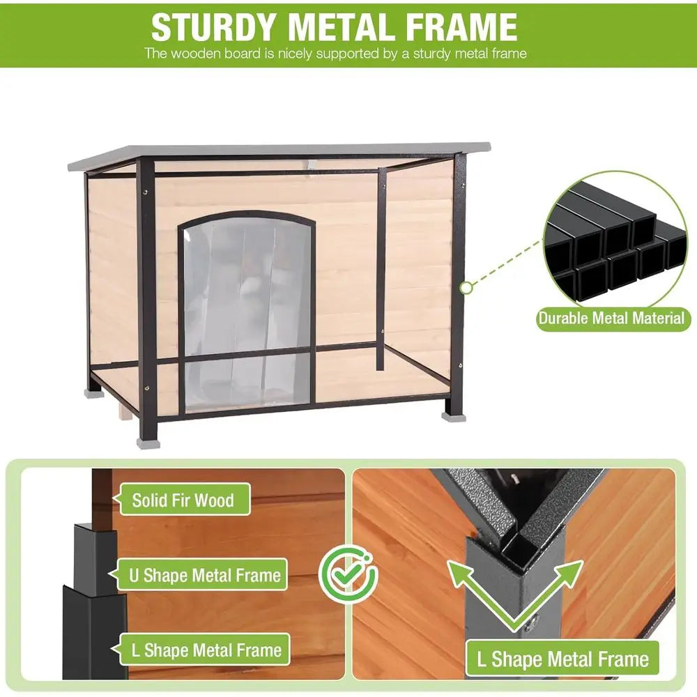 Outdoor Insulated Dog House Weatherproof Kennel With Chew Proof Roof