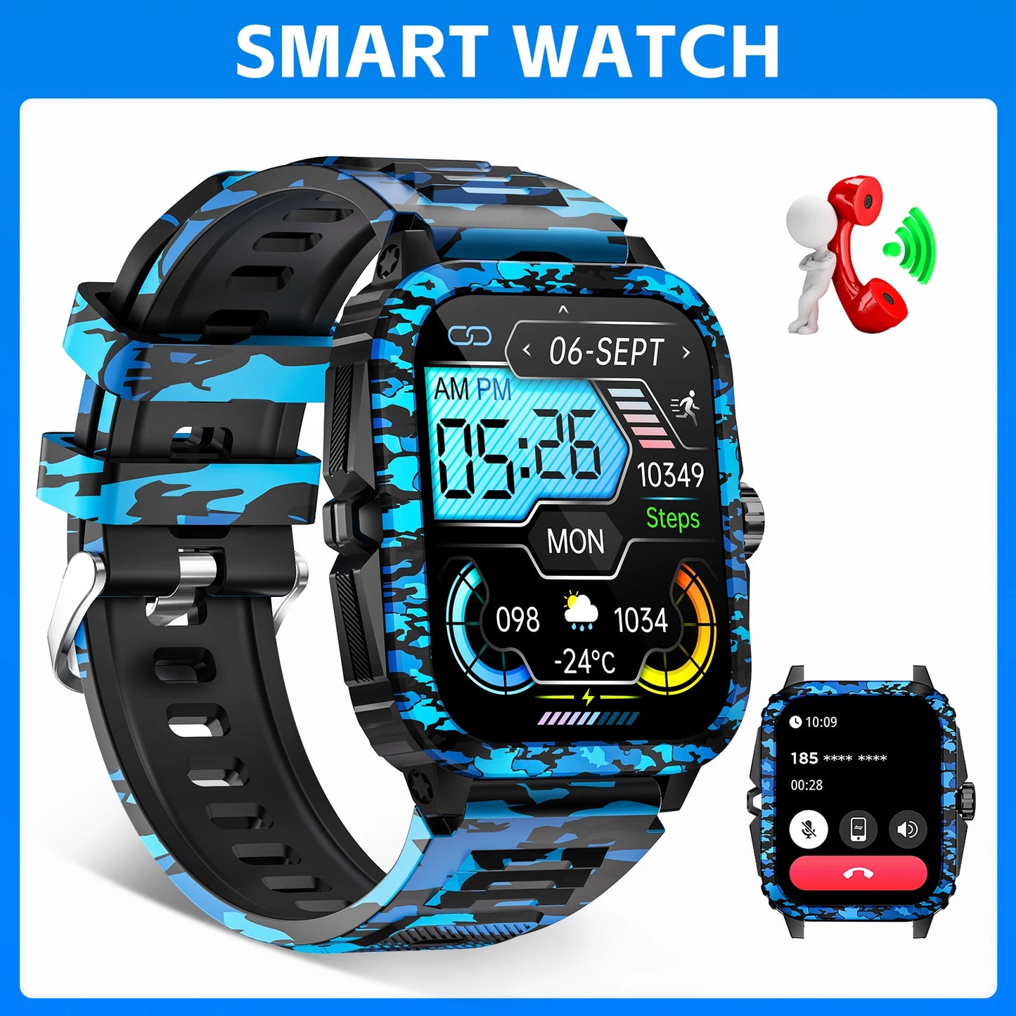LaNikar KT71 Smart Watch 3ATM Waterproof Fitness Tracker Bluetooth