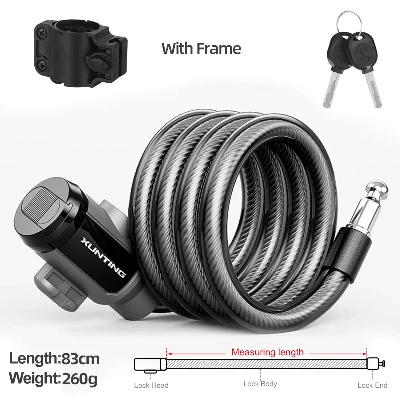 Weatherproof Coiled Bike Cable Lock With Mounting Bracket Anti Theft