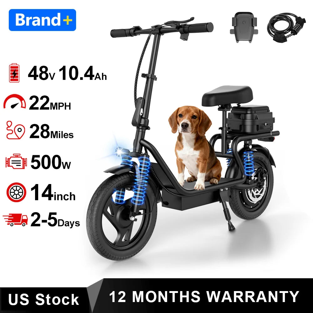 AOVOPRO 500W Folding Electric Bike With 10.4Ah Battery, 28 Miles