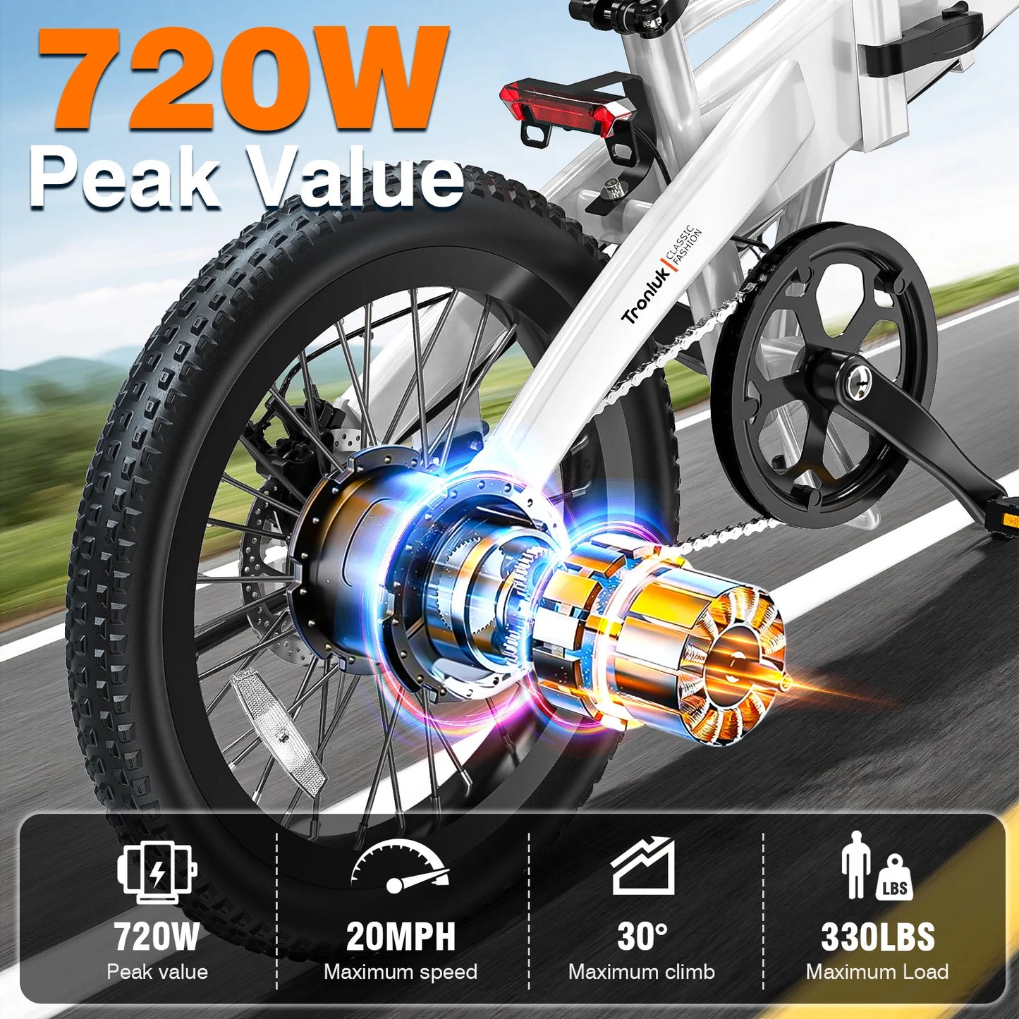 T8 Foldable Electric Bicycle 720W Peak 48V 12Ah 5 Speed