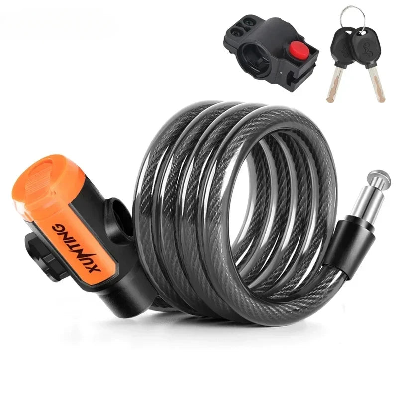 Weatherproof Coiled Bike Cable Lock With Mounting Bracket Anti Theft