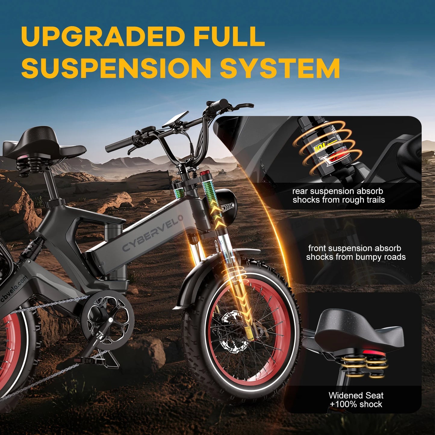 CYBERVELO Fat Tire Foldable Ebike 2000W Peak Motor 48V
