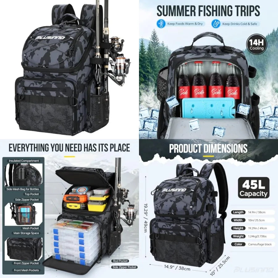 Fishing Cooler Backpack With Rod Holders Water Resistant Tackle Bag