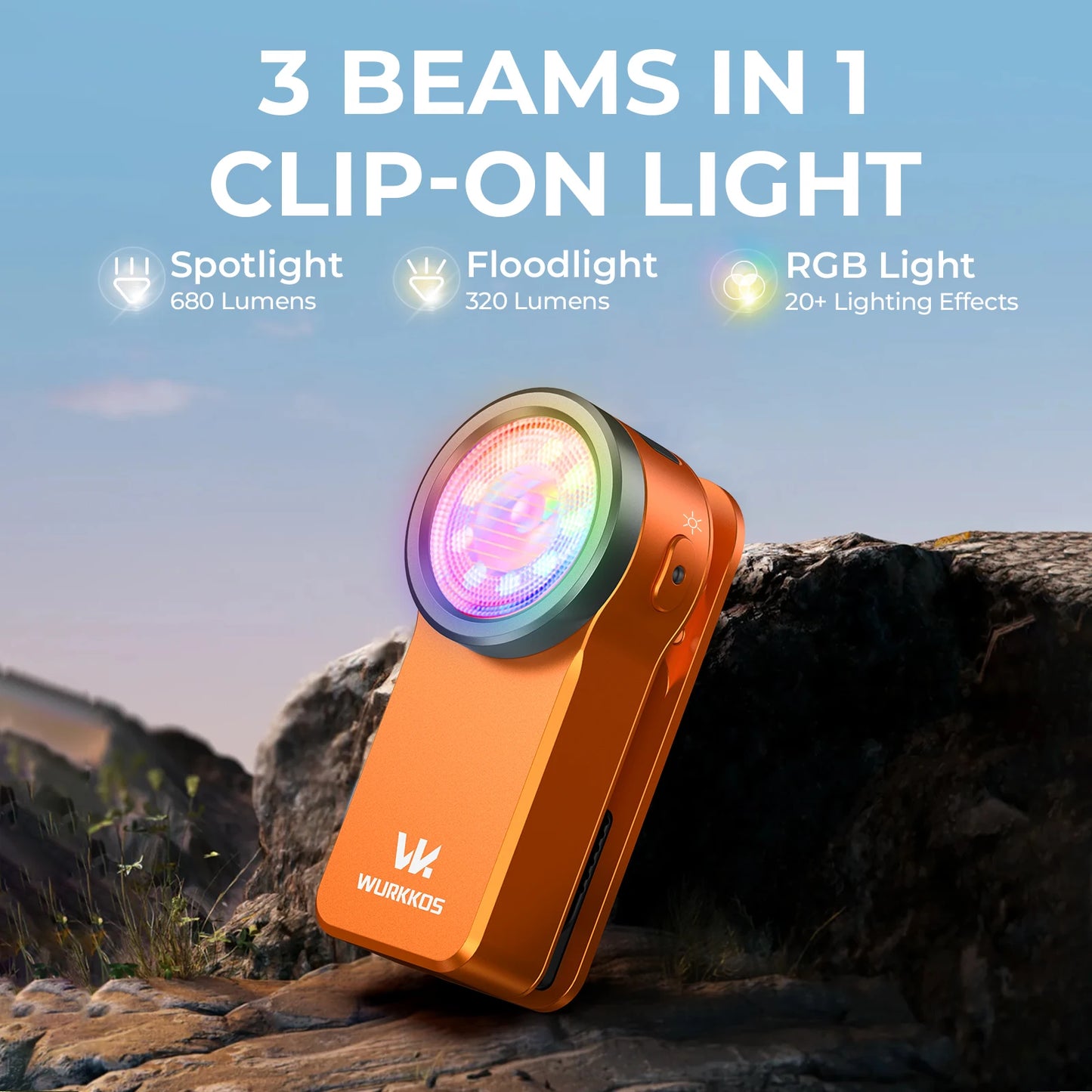 Wurkkos HD03 USB Rechargeable Clip Light, RGB Spotlight Torch