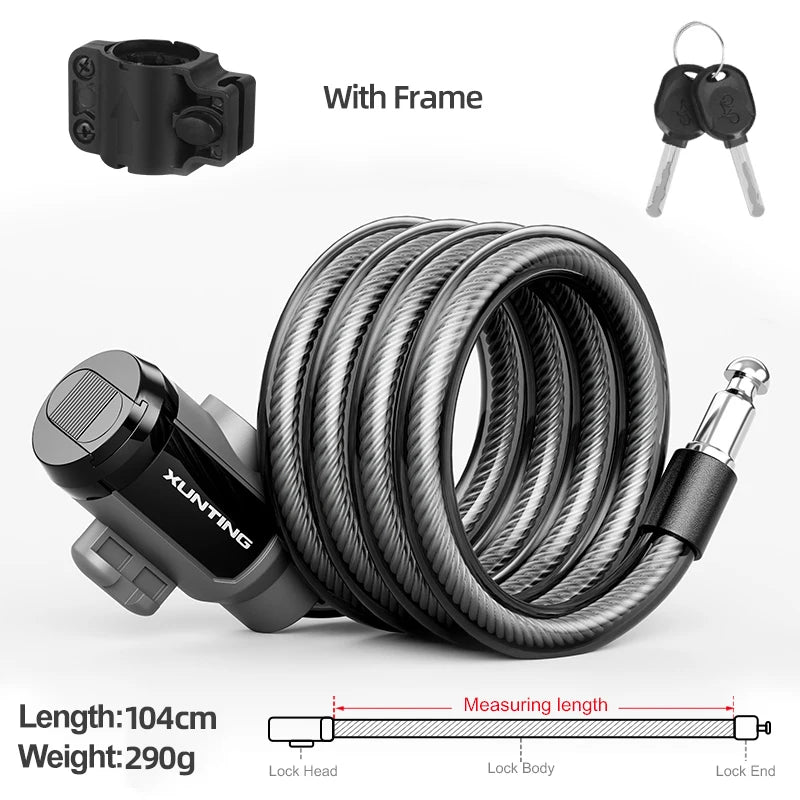 Weatherproof Coiled Bike Cable Lock With Mounting Bracket Anti Theft