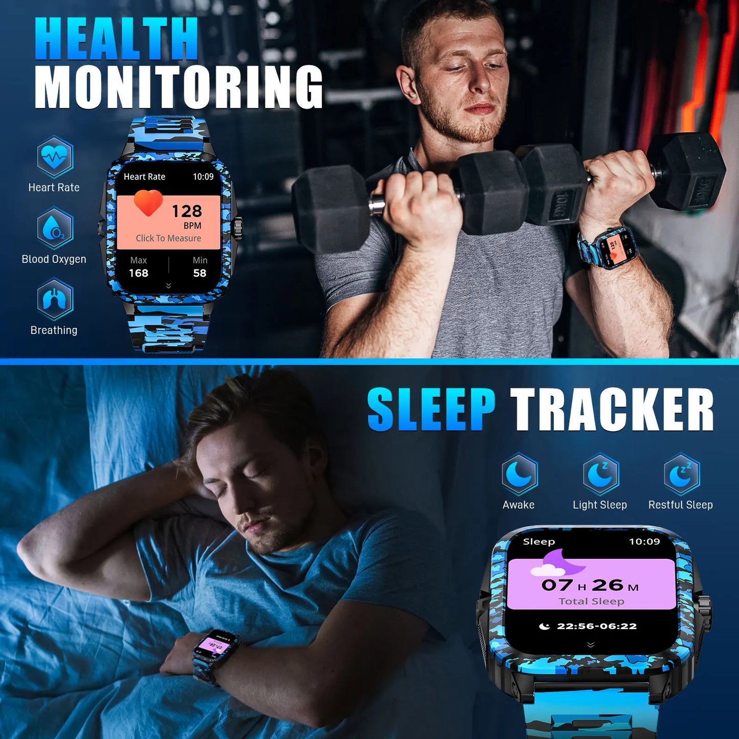 LaNikar KT71 Smart Watch 3ATM Waterproof Fitness Tracker Bluetooth