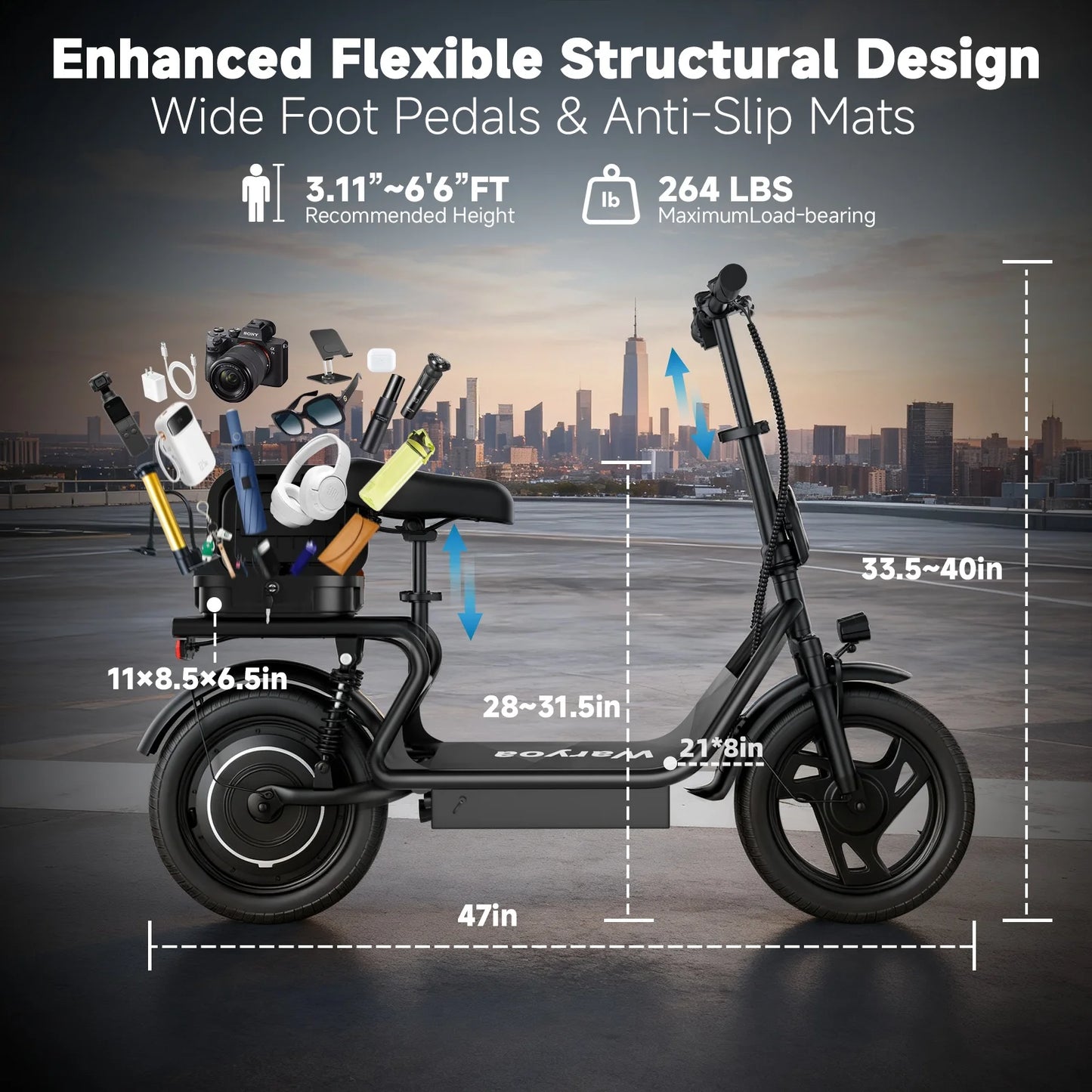 AOVOPRO 500W Folding Electric Bike With 10.4Ah Battery, 28 Miles