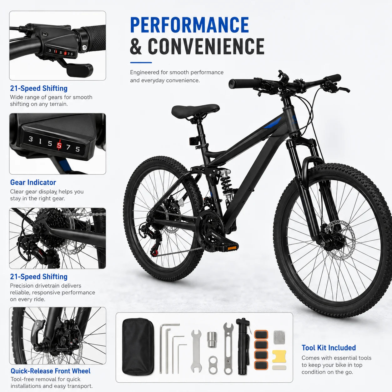 Unisex Full Suspension Mountain Bike 21-Speed Mechanical Disc Brakes