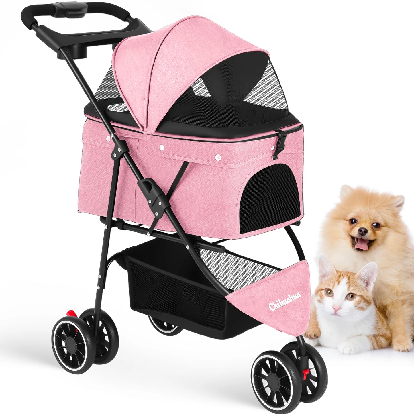 Chihuahua Pet Stroller for Cats and Dogs Foldable 3 Wheels