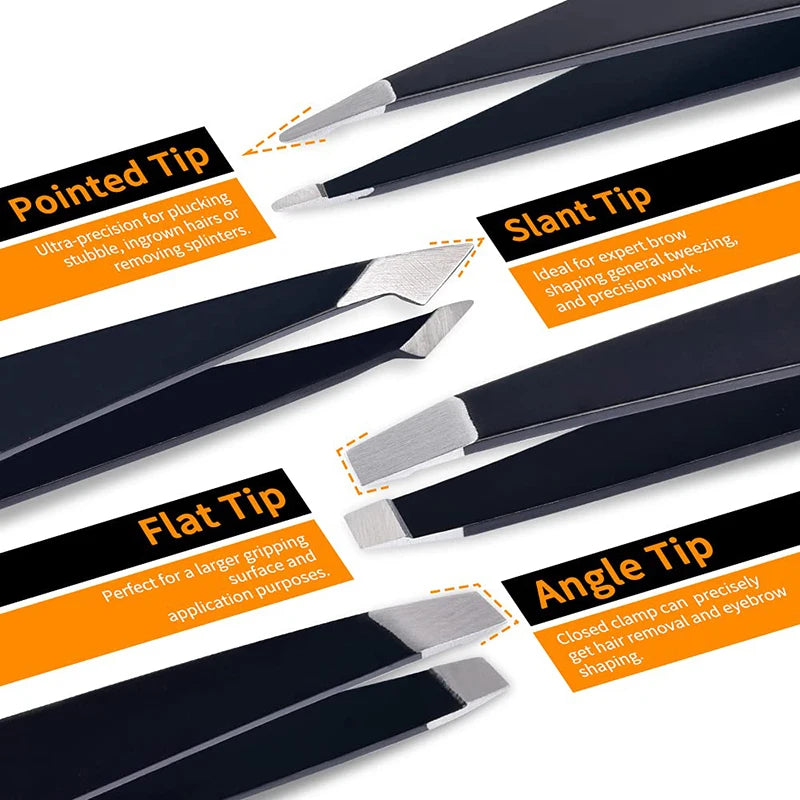 6 Pack Eyebrow Tweezers Set Professional Stainless Steel Ingrown Hair