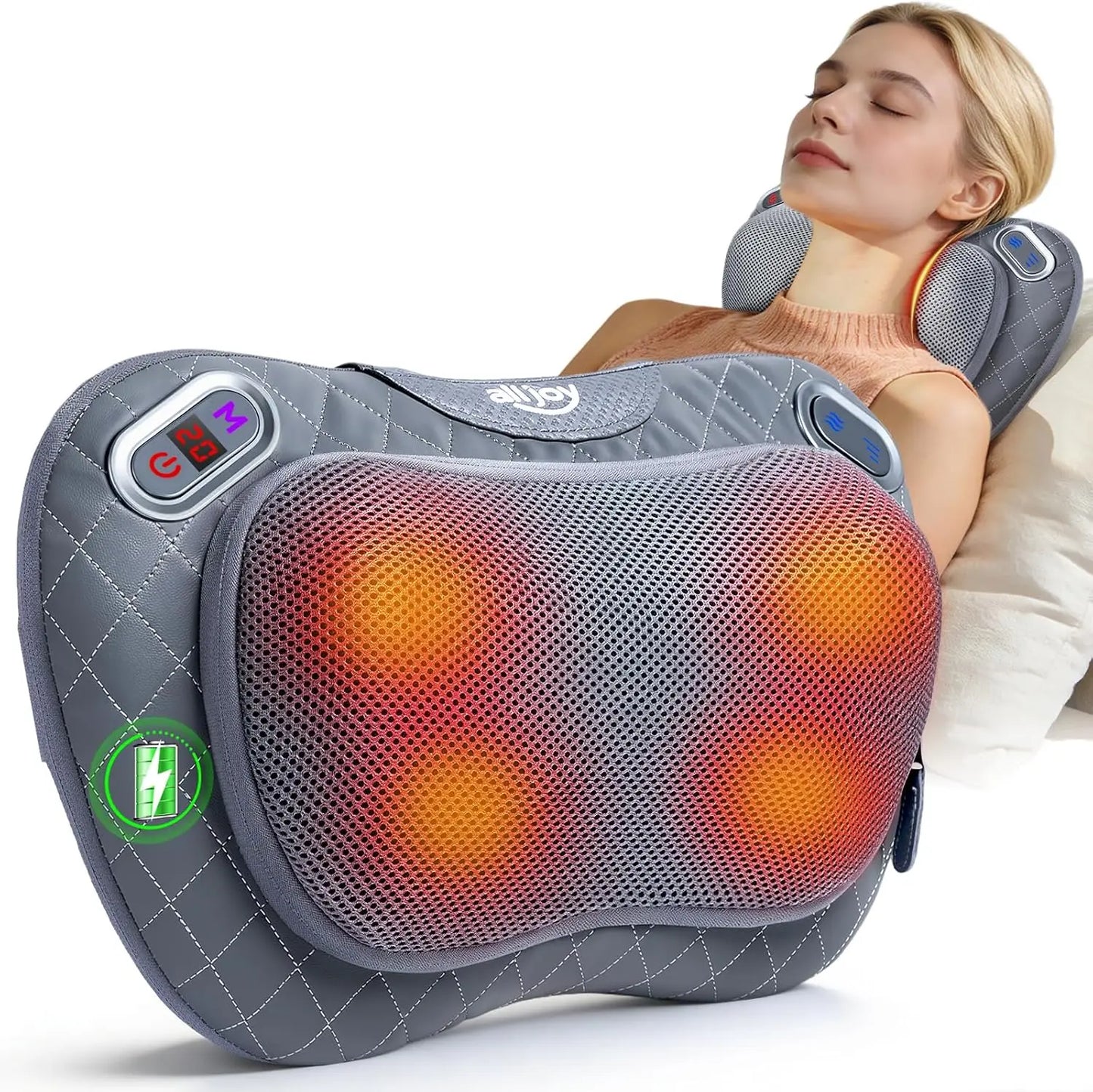 Cordless Rechargeable Neck And Back Massager With Heat Shiatsu Pillow
