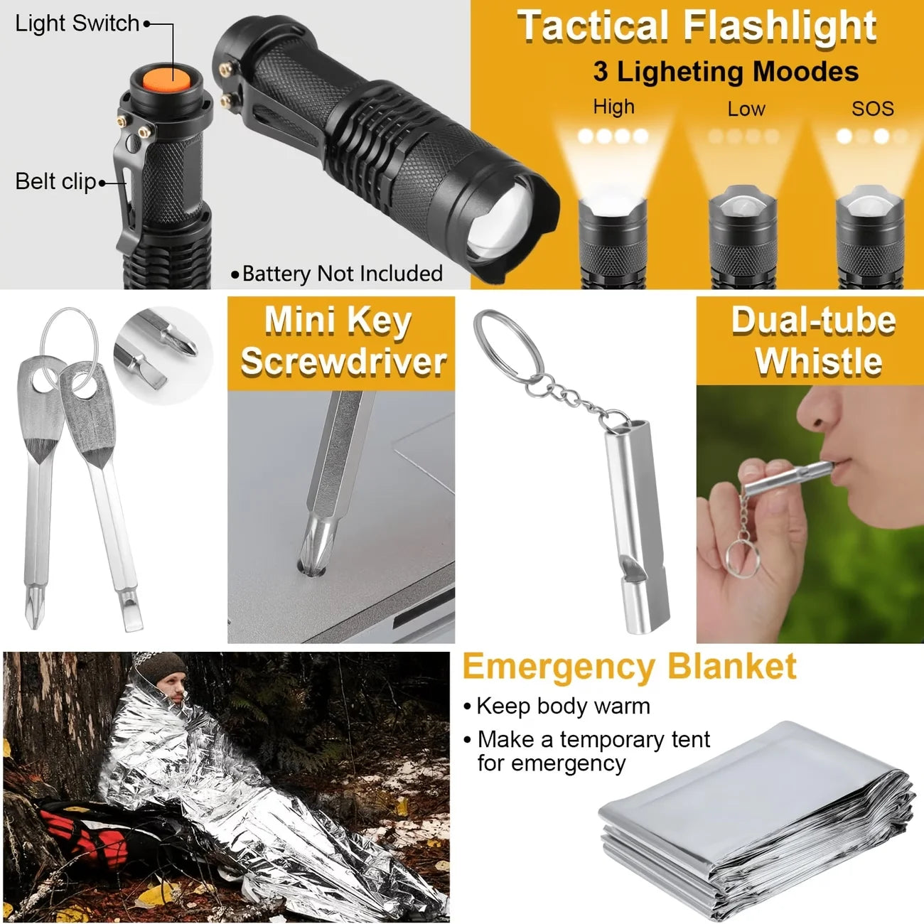 Professional Survival Outdoor Gear Set With Fire Starters And Tools