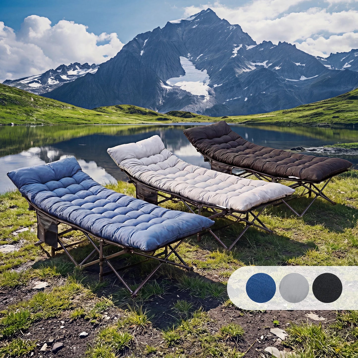 JHK Folding Camping Cot Lounger With Sturdy Carbon Steel Frame