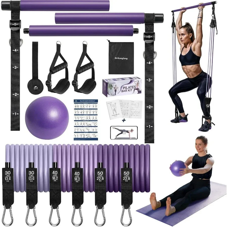 Upgraded Pilates Bar Kit With Resistance Bands Natural Latex