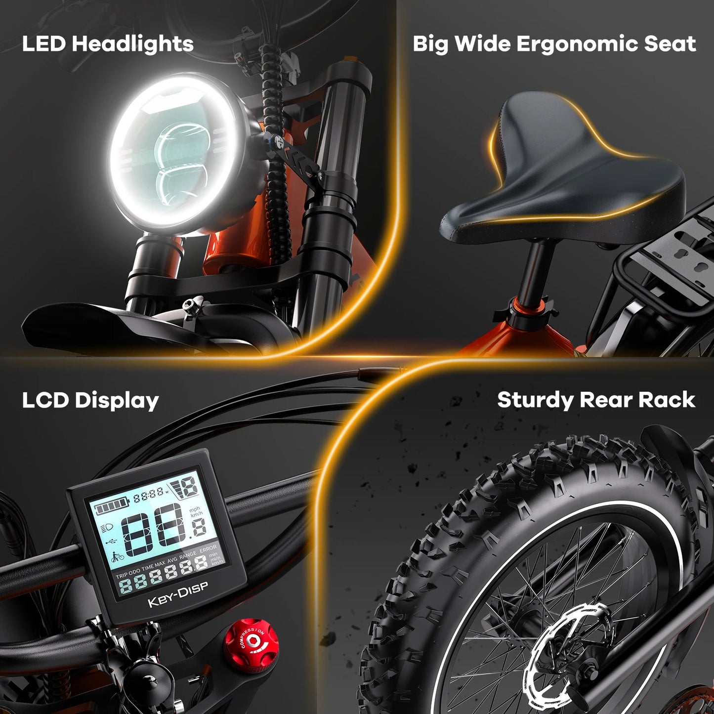 CYBERVELO Fat Tire Foldable Ebike 2000W Peak Motor 48V