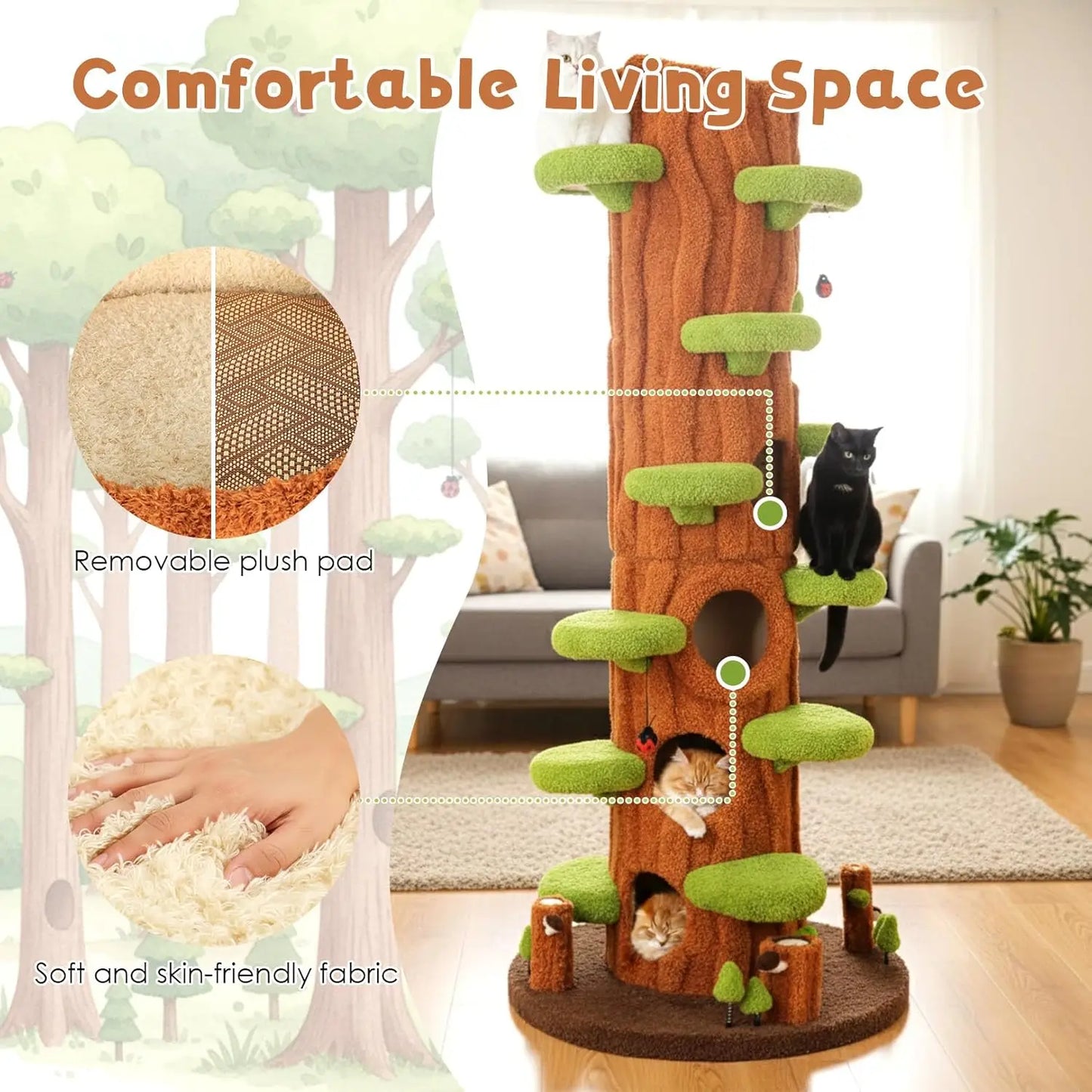 Solid Wood Cat Tree Tower With Sisal Scratching Posts And Perches