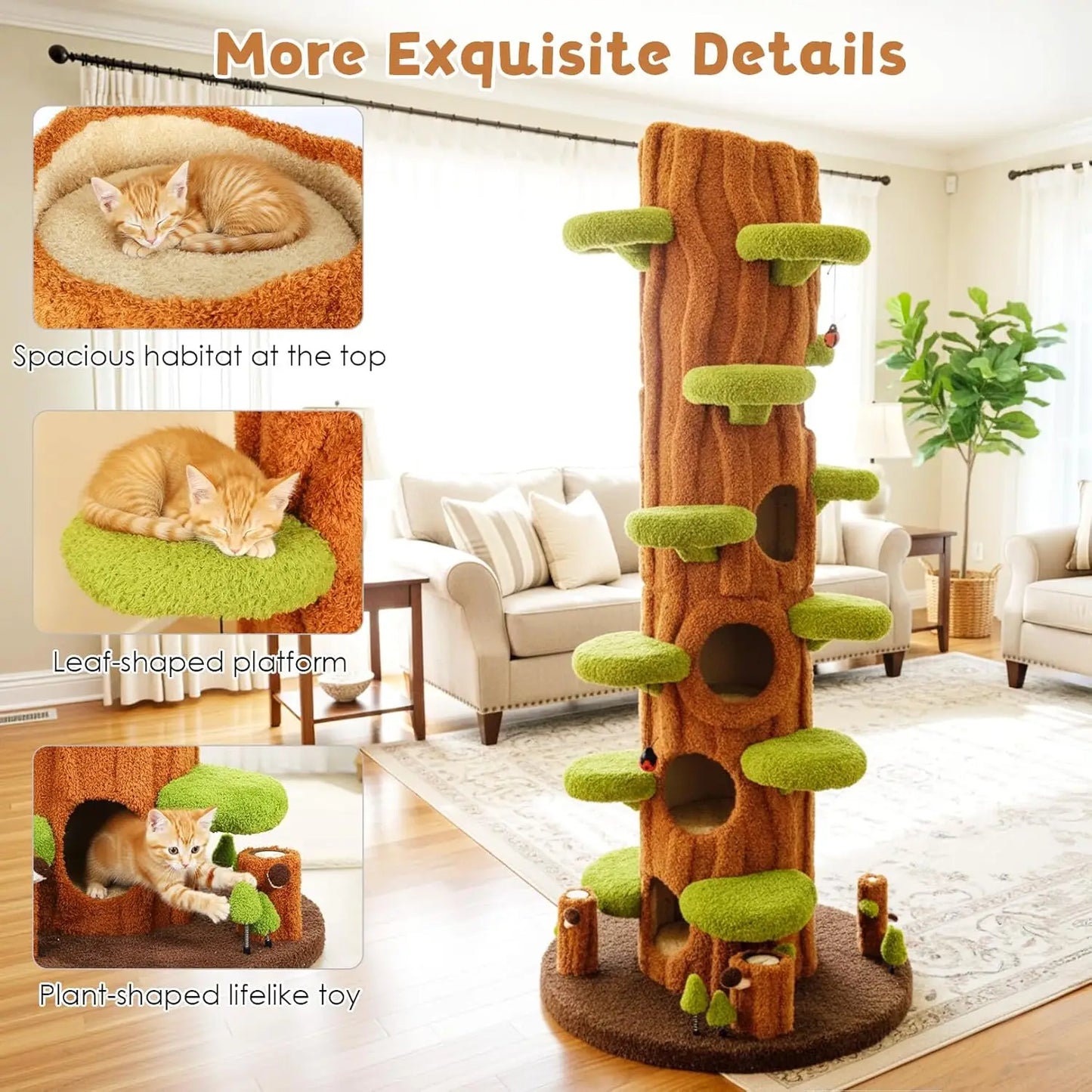 Solid Wood Cat Tree Tower With Sisal Scratching Posts And Perches