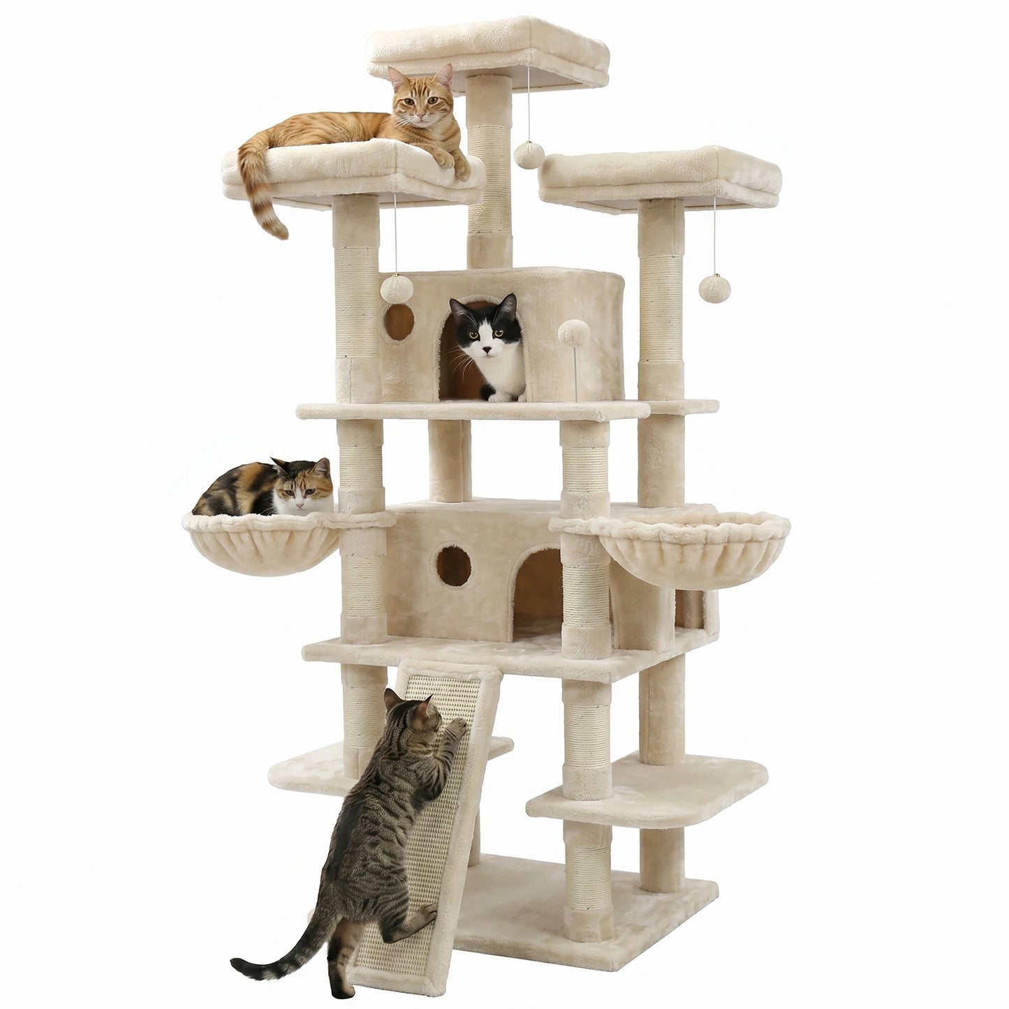 Four Tier Cat Tree With Condos And Scratching Posts