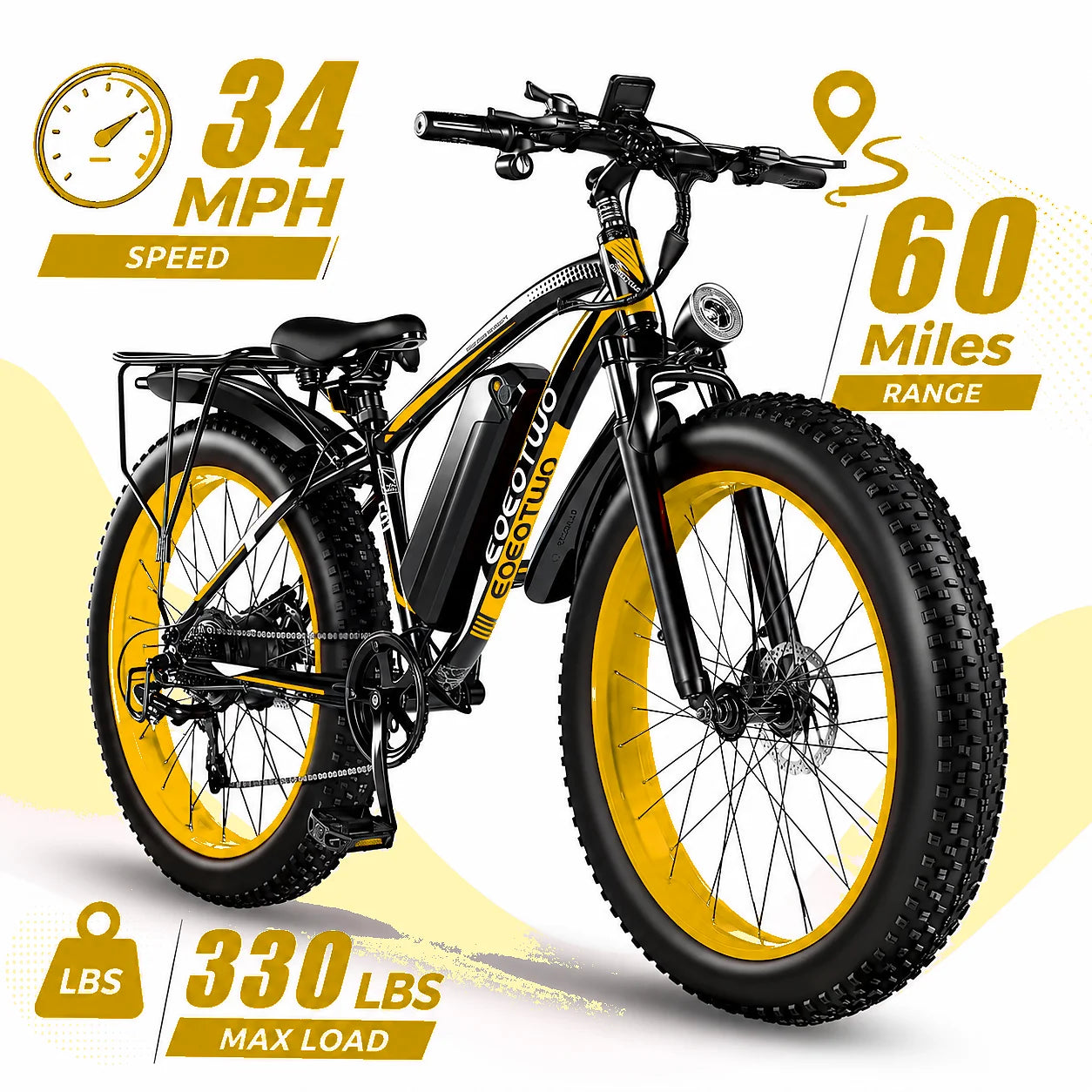 EOEOTWO 1500W Electric Bike 48V 15Ah Fat Tire E-Bike
