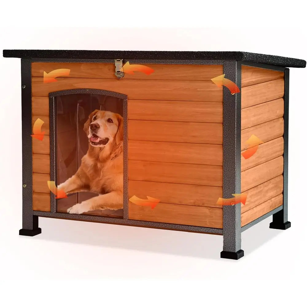 Outdoor Insulated Dog House Weatherproof Kennel With Chew Proof Roof