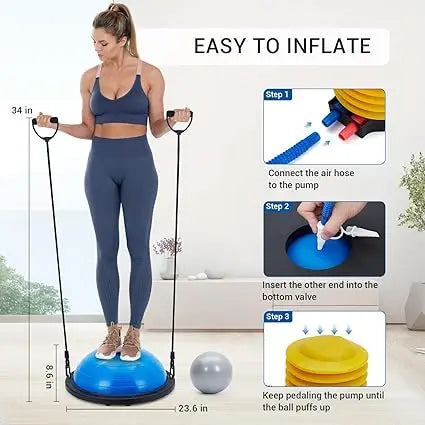 Half Exercise Ball Balance Trainer With Bands For Yoga Pilates