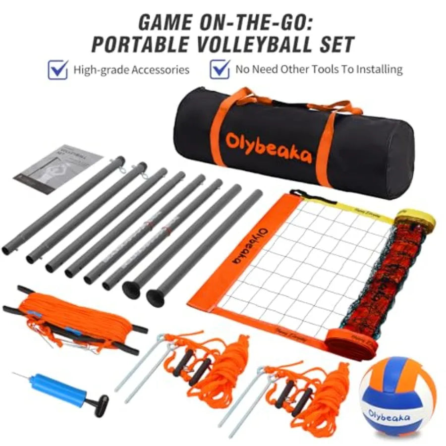 Outdoor Volleyball Net Set With Adjustable Poles And Pump