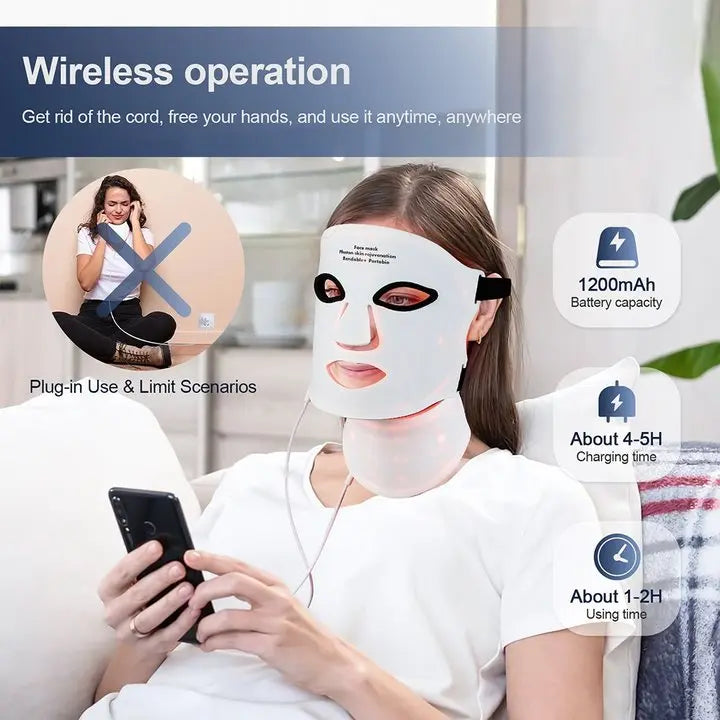Foreverlily Silicone LED Mask With Neck Infrared Therapy 7 Colors