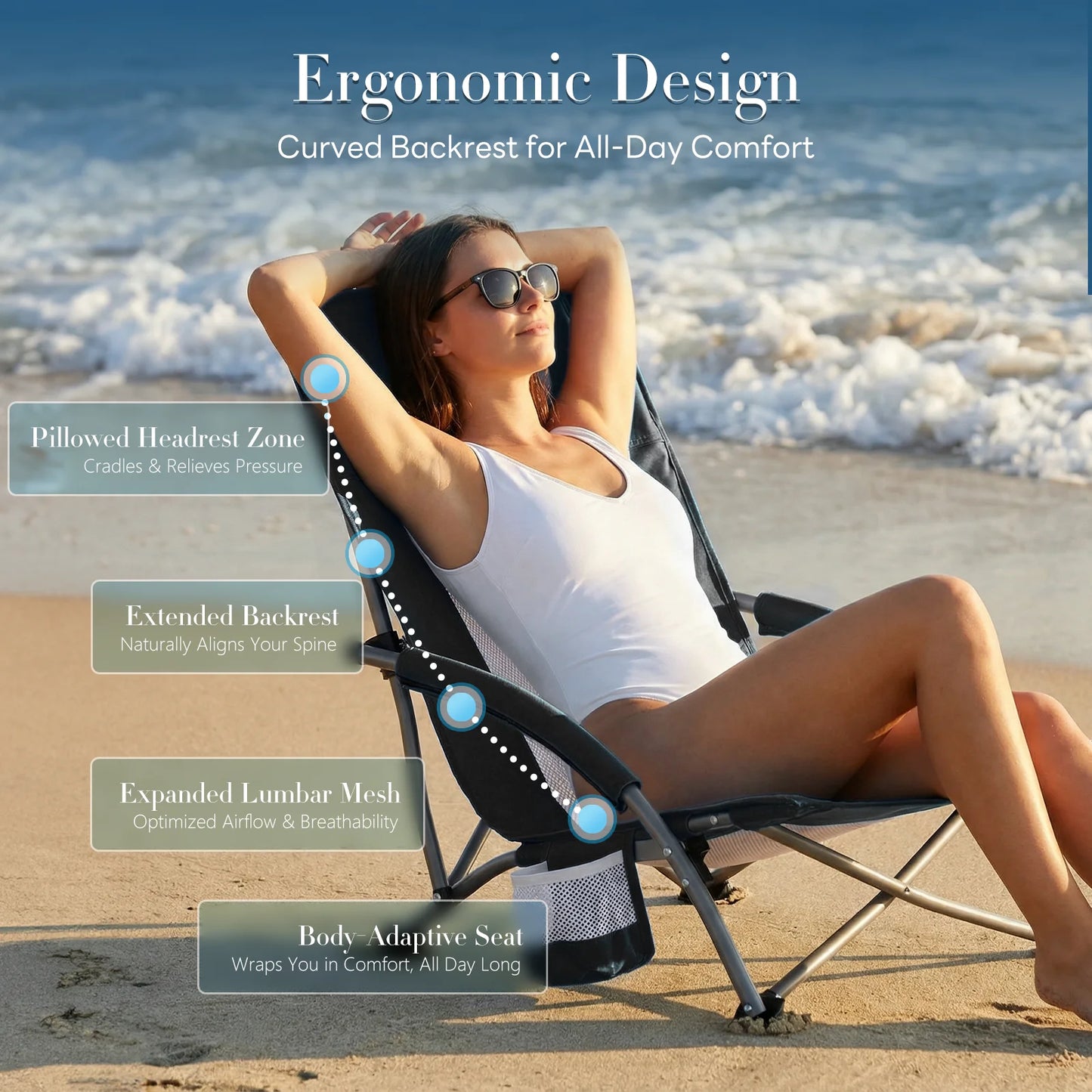 JHK Outdoor Portable Chair With Cup Holder And Padded Armrests