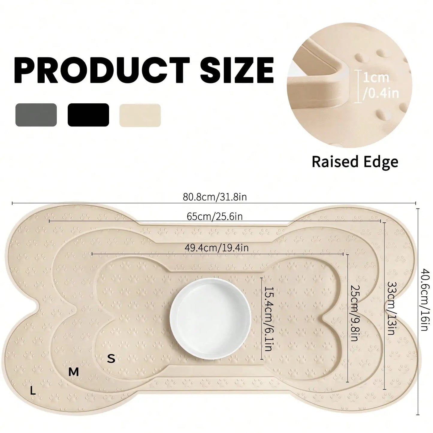 Bone Shape Non-Slip Silicone Pet Placemat With Raised Edge
