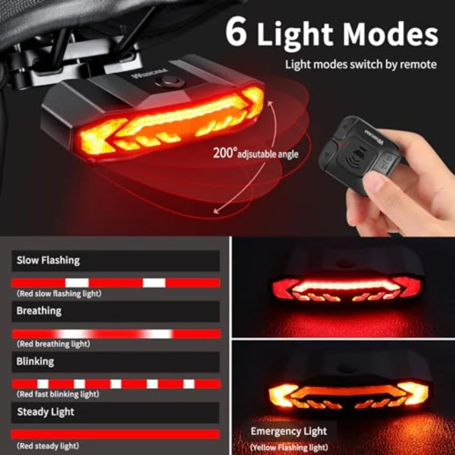 Smart Bike Tail Light With Turn Signals And Remote Alarm