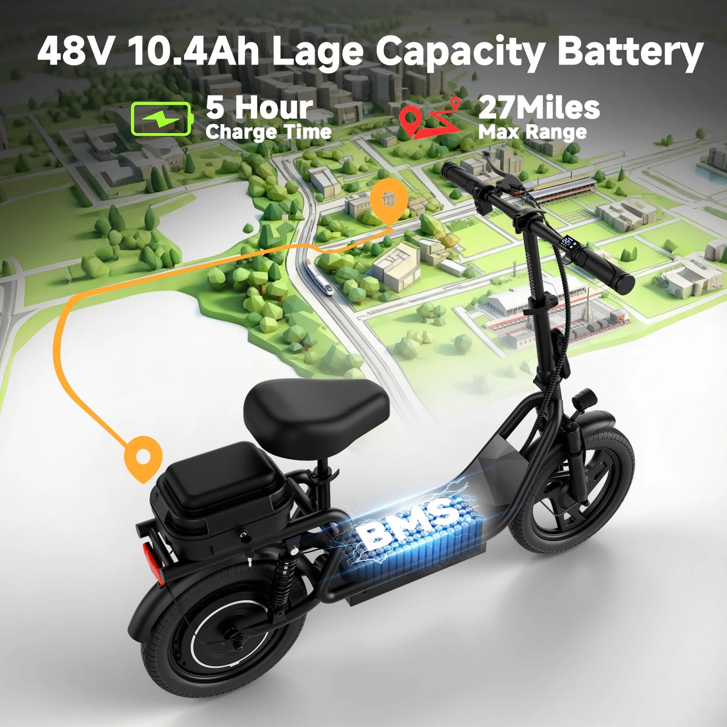 AOVOPRO 500W Folding Electric Bike With 10.4Ah Battery, 28 Miles