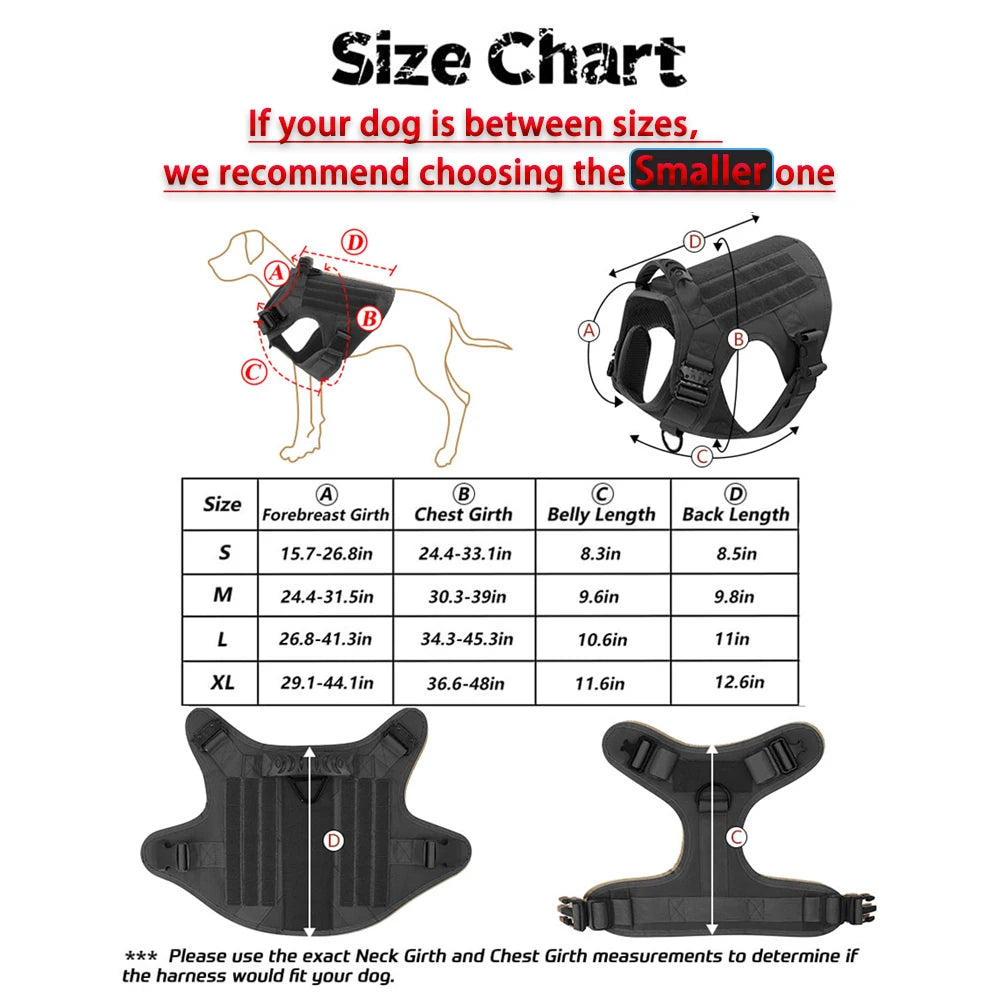 PETRAVEL Military Large Dog Harness Vest Set for Malinois Training