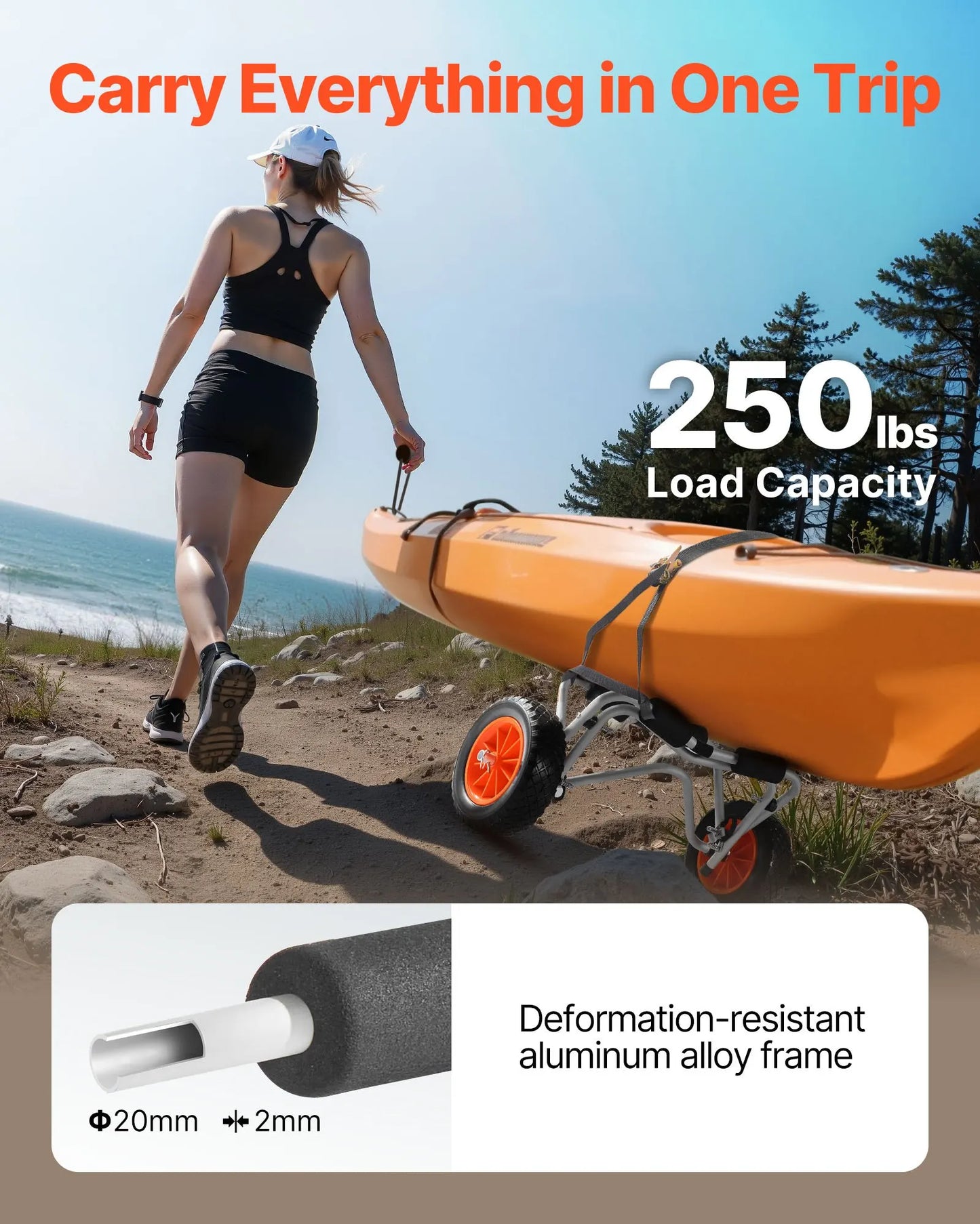Kayak Cart For Kayaks And Paddle Boards Foldable 250 Lbs